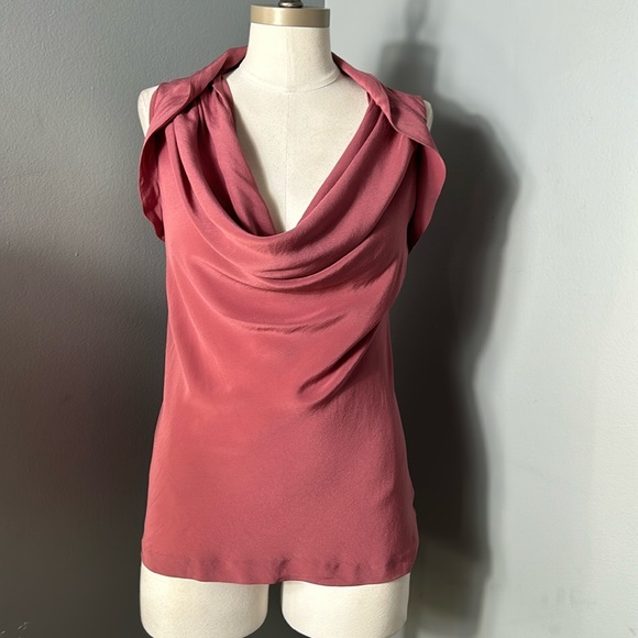 J. Crew Silk Rose Color Pink Women's Elegant Cowl Neck Sleeveless Solid Blouse S - Picture 1 of 8